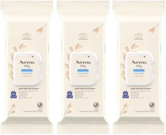 Main image of Aveeno Baby Sensitive All Over Wipes with Aloe & Natural Oat Extract for Face, Bottom, Hands & Body, pH-Balanced, Hypoallergenic, Fragrance-, Phenoxyethanol- & Alcohol-Free, 64 ct per pack