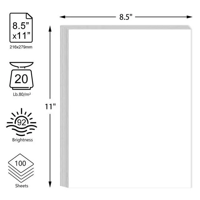 Alt view image 2 of 7 - 8.5" x 11" Copy Printer Paper - 100 Sheets/200 Pages Premium Inkjet & Laser Paper, 20lb Blank Papers, Letter Size Printing in Office/School/Home