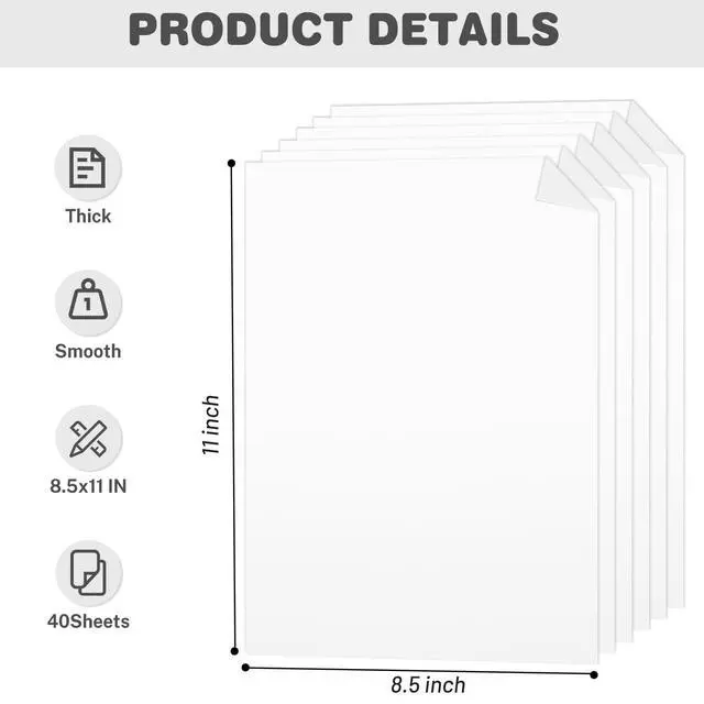 Alt view image 2 of 7 - White Cardstock 8.5 X 11, 40 Sheets Card Stock, 75lb/ 200gsm Copy Paper | Ciphyfee Cardstock Printer Paper For Art, Drawing, Invitations, DIY Cards, Watercolor, Construction, School & Office Supplies