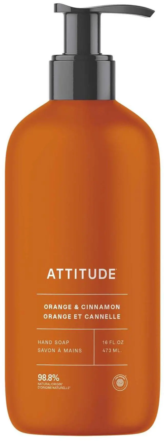 Main image of ATTITUDE Liquid Hand Soap, EWG Verified, Plant and Mineral-Based, Vegan Personal Care Products, Orange Cinnamon, 16 Fl Oz