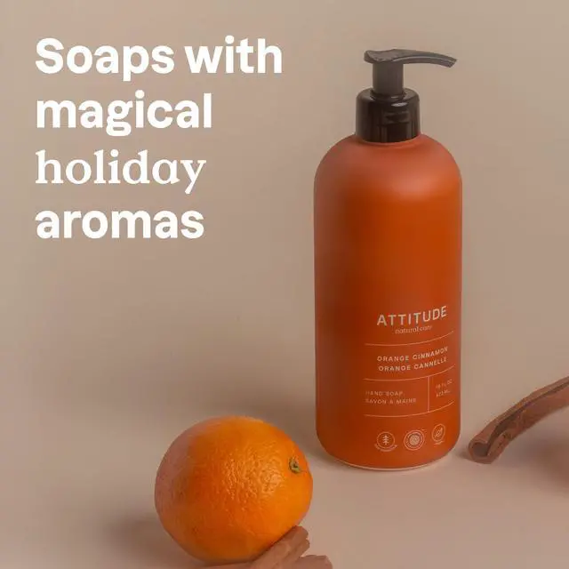 Alt view image 3 of 7 - ATTITUDE Liquid Hand Soap, EWG Verified, Plant and Mineral-Based, Vegan Personal Care Products, Orange Cinnamon, 16 Fl Oz