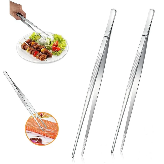 Main image of 2Pcs Stainless Steel Kitchen Tweezers, 12-Inch Culinary Fine Tweezer Tongs Food Tongs for Cooking Tongs with Precision Serrated Tips for Surgical & Sea Food (12-Inch/2Pcs)