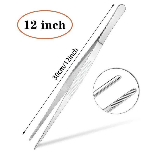 Alt view image 2 of 7 - 2Pcs Stainless Steel Kitchen Tweezers, 12-Inch Culinary Fine Tweezer Tongs Food Tongs for Cooking Tongs with Precision Serrated Tips for Surgical & Sea Food (12-Inch/2Pcs)