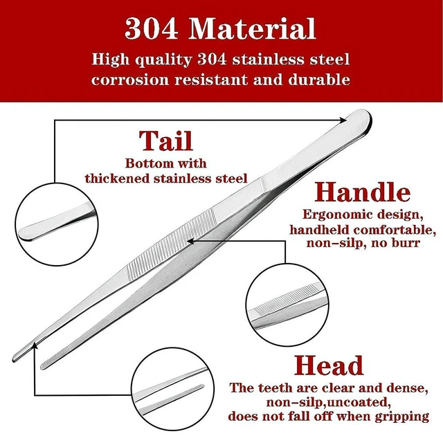 Alt view image 3 of 7 - 2Pcs Stainless Steel Kitchen Tweezers, 12-Inch Culinary Fine Tweezer Tongs Food Tongs for Cooking Tongs with Precision Serrated Tips for Surgical & Sea Food (12-Inch/2Pcs)