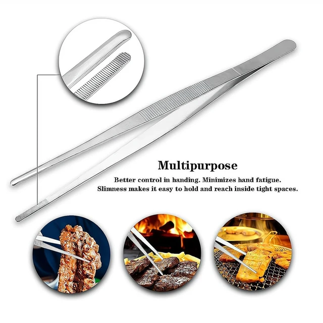Alt view image 4 of 7 - 2Pcs Stainless Steel Kitchen Tweezers, 12-Inch Culinary Fine Tweezer Tongs Food Tongs for Cooking Tongs with Precision Serrated Tips for Surgical & Sea Food (12-Inch/2Pcs)