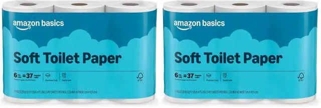 Main image of Amazon Basics 2-Ply Toilet Paper, 12 Mega Rolls (Equal to 48 Regular Rolls), 350 Sheets per Roll, Unscented, Septic Safe