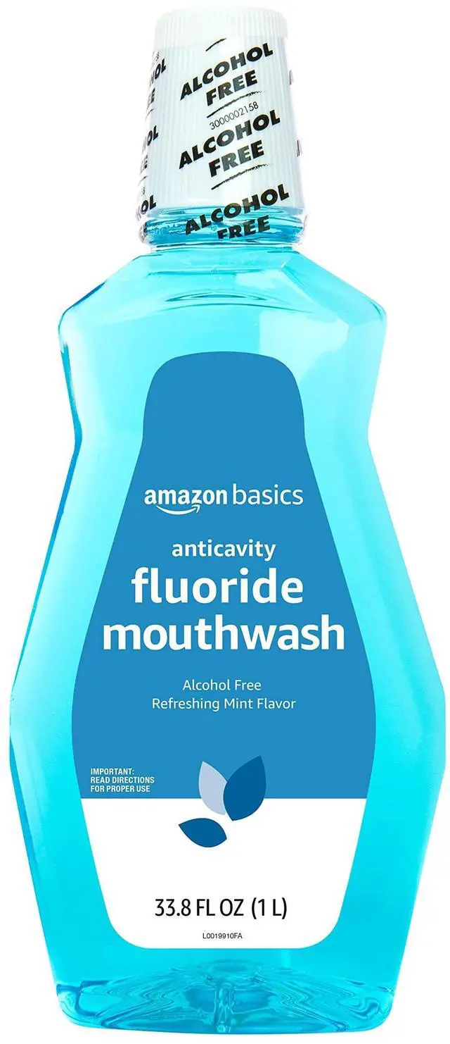 Main image of Amazon Basics Fluoride Mouthwash for Adults, Anticavity, Alcohol Free, Bad Breath Control, Strengthens Teeth - Refreshing Mint Flavor, 1 Liter