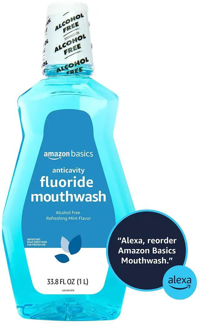 Alt view image 2 of 2 - Amazon Basics Fluoride Mouthwash for Adults, Anticavity, Alcohol Free, Bad Breath Control, Strengthens Teeth - Refreshing Mint Flavor, 1 Liter