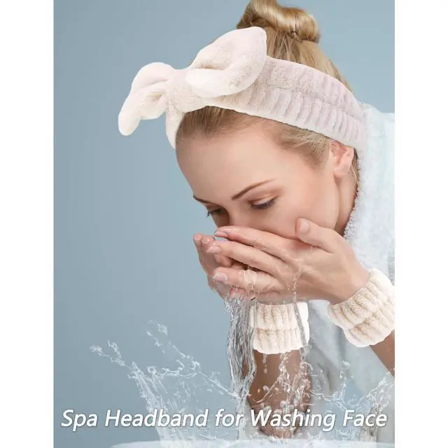 Alt view image 2 of 7 - 6 Pack Spa Headband, Makeup Headband, Face Wash Headbands, Skincare Headbands, Brown Sponge Hair Band Bow Tie Spa Head Band for Washing Face Wristband Set Hair Accessories for Women