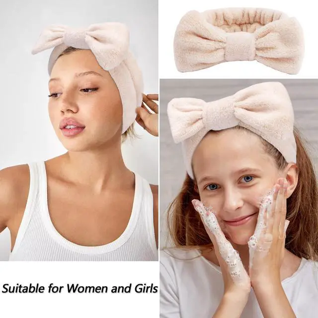 Alt view image 7 of 7 - 6 Pack Spa Headband, Makeup Headband, Face Wash Headbands, Skincare Headbands, Brown Sponge Hair Band Bow Tie Spa Head Band for Washing Face Wristband Set Hair Accessories for Women