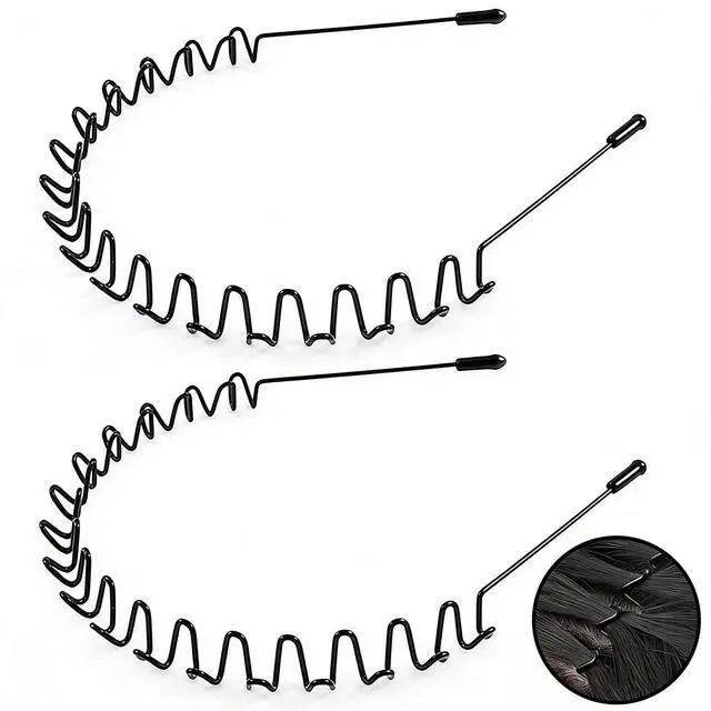 Main image of Metal Headband for Men, Zig Zag Wire Hair Band, Non Slip 2 Pcs | Zig zag teeth provide strong non-slip grip and secure hold for men's hair control. Includes 2 pieces