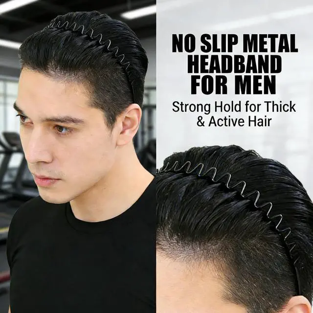 Alt view image 5 of 7 - Metal Headband for Men, Zig Zag Wire Hair Band, Non Slip 2 Pcs | Zig zag teeth provide strong non-slip grip and secure hold for men's hair control. Includes 2 pieces