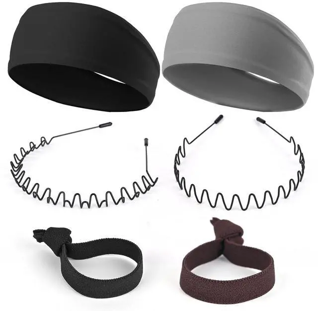 Main image of Men's Metal Headband, Men's Neutral Black Wavy Spring Outdoor Sports 6-Piece Set, Headband for Men and Women, Suitable for Running, Cycling, Sports, Yoga