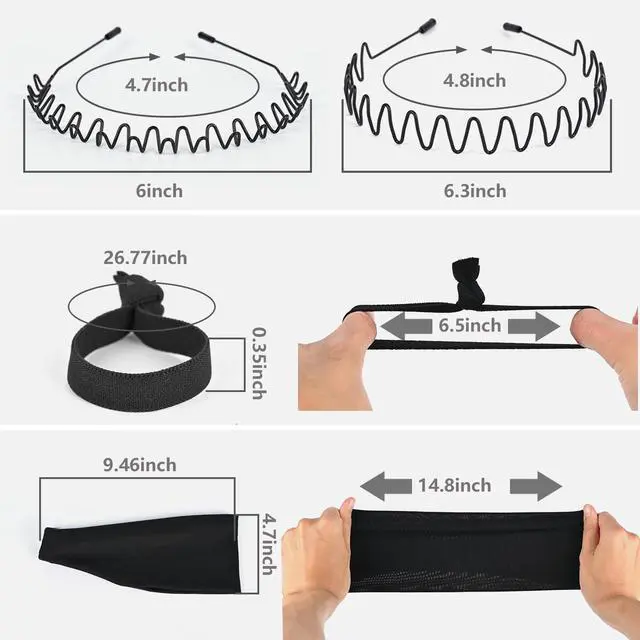 Alt view image 2 of 7 - Men's Metal Headband, Men's Neutral Black Wavy Spring Outdoor Sports 6-Piece Set, Headband for Men and Women, Suitable for Running, Cycling, Sports, Yoga
