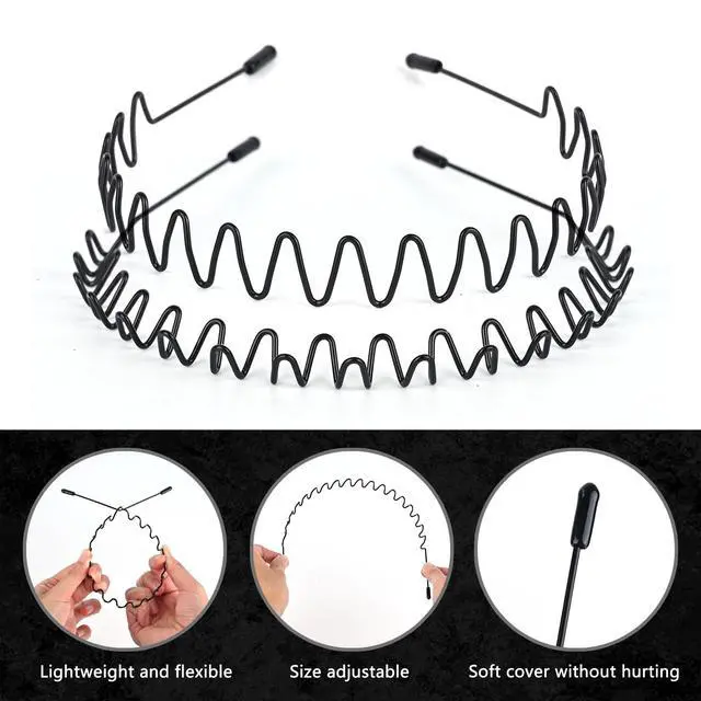 Alt view image 4 of 7 - Men's Metal Headband, Men's Neutral Black Wavy Spring Outdoor Sports 6-Piece Set, Headband for Men and Women, Suitable for Running, Cycling, Sports, Yoga