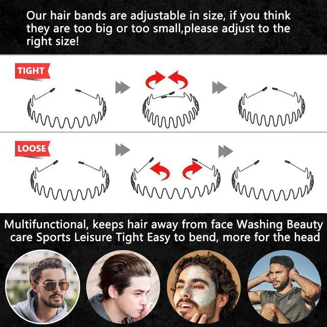 Alt view image 5 of 7 - Men's Metal Headband, Men's Neutral Black Wavy Spring Outdoor Sports 6-Piece Set, Headband for Men and Women, Suitable for Running, Cycling, Sports, Yoga