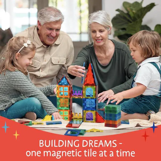 Alt view image 3 of 7 - Magnetic Tiles 56 PCS Building Set Magnetic Building Tiles STEM Toy for Kids & Toddlers Ages 3-8, Magnet Construction Set for Boys & Girls