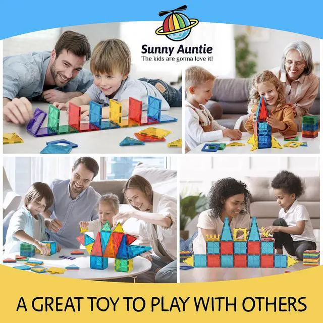 Alt view image 4 of 7 - Magnetic Tiles 56 PCS Building Set Magnetic Building Tiles STEM Toy for Kids & Toddlers Ages 3-8, Magnet Construction Set for Boys & Girls