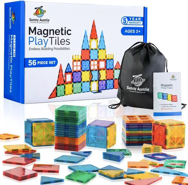 Main image of Magnetic Tiles 56 PCS Building Set Magnetic Building Tiles STEM Toy for Kids & Toddlers Ages 3-8, Magnet Construction Set for Boys & Girls
