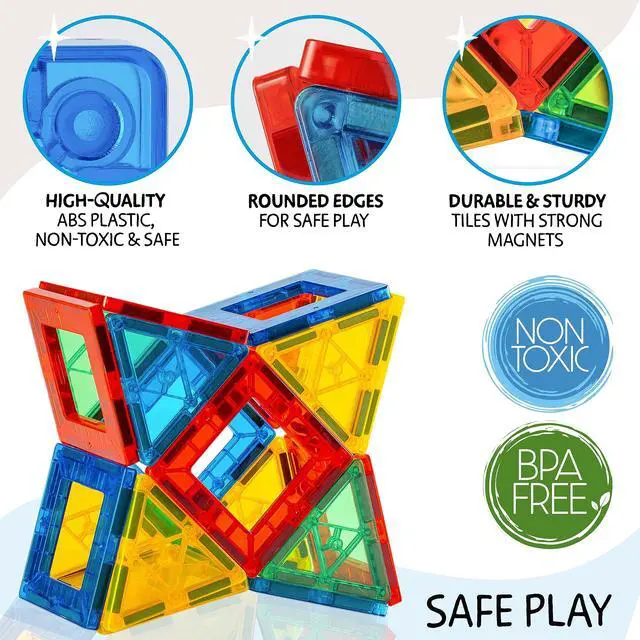 Alt view image 5 of 7 - Magnetic Tiles 56 PCS Building Set Magnetic Building Tiles STEM Toy for Kids & Toddlers Ages 3-8, Magnet Construction Set for Boys & Girls
