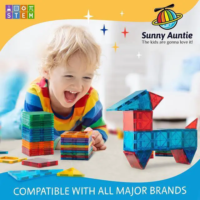 Alt view image 6 of 7 - Magnetic Tiles 56 PCS Building Set Magnetic Building Tiles STEM Toy for Kids & Toddlers Ages 3-8, Magnet Construction Set for Boys & Girls