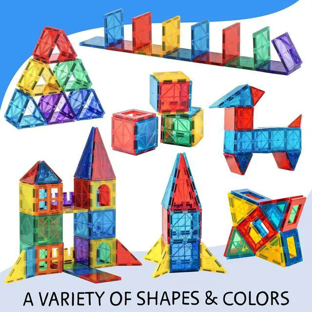 Alt view image 7 of 7 - Magnetic Tiles 56 PCS Building Set Magnetic Building Tiles STEM Toy for Kids & Toddlers Ages 3-8, Magnet Construction Set for Boys & Girls