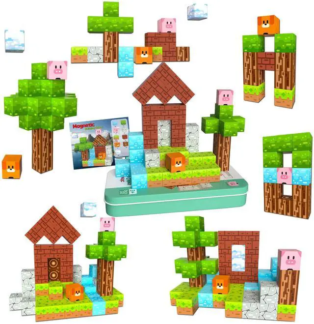 Main image of Magnetic Blocks Minecraft-Style Magnetic Building Blocks Cubes - 35PCS Tin Box Magnet Toys Travel Set STEM Educational for Kids Ages 4-8 6-8 8-12 Year Old Boys Girls Birthday Christmas