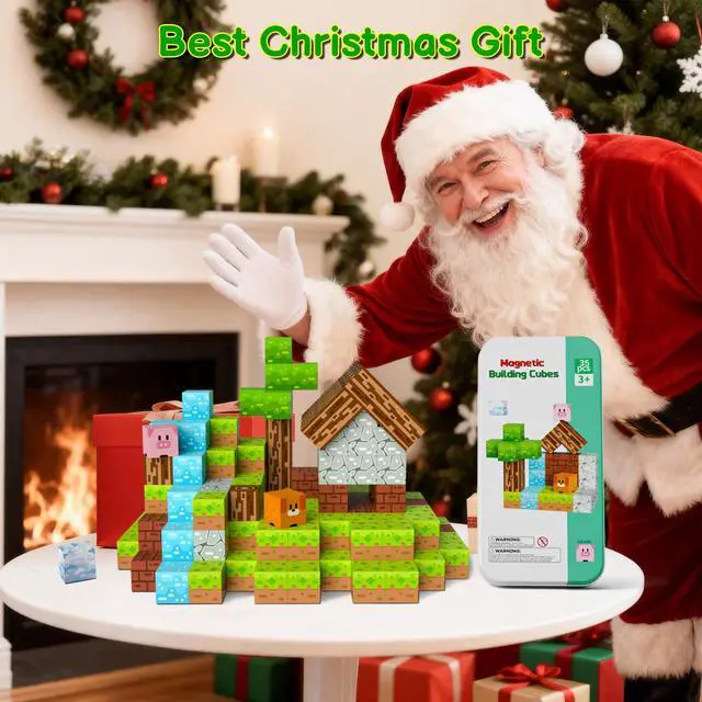 Alt view image 2 of 7 - Magnetic Blocks Minecraft-Style Magnetic Building Blocks Cubes - 35PCS Tin Box Magnet Toys Travel Set STEM Educational for Kids Ages 4-8 6-8 8-12 Year Old Boys Girls Birthday Christmas
