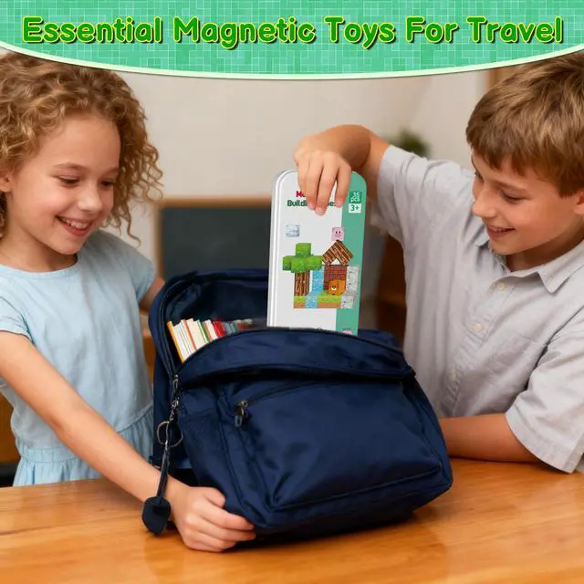 Alt view image 4 of 7 - Magnetic Blocks Minecraft-Style Magnetic Building Blocks Cubes - 35PCS Tin Box Magnet Toys Travel Set STEM Educational for Kids Ages 4-8 6-8 8-12 Year Old Boys Girls Birthday Christmas