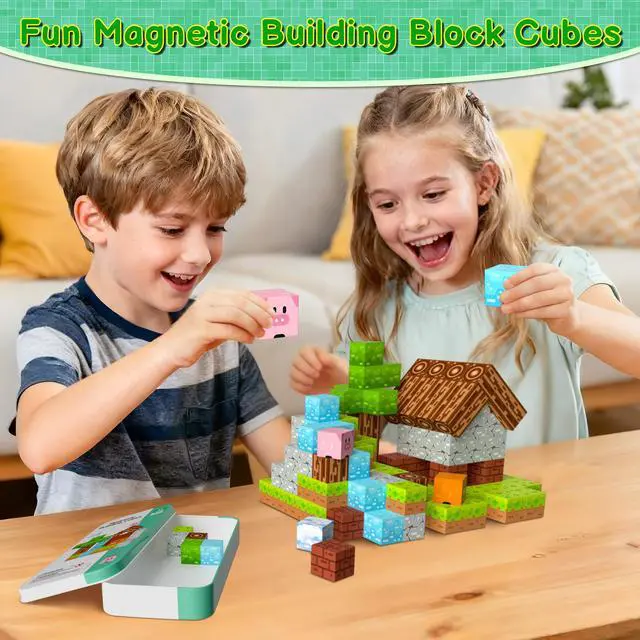 Alt view image 5 of 7 - Magnetic Blocks Minecraft-Style Magnetic Building Blocks Cubes - 35PCS Tin Box Magnet Toys Travel Set STEM Educational for Kids Ages 4-8 6-8 8-12 Year Old Boys Girls Birthday Christmas