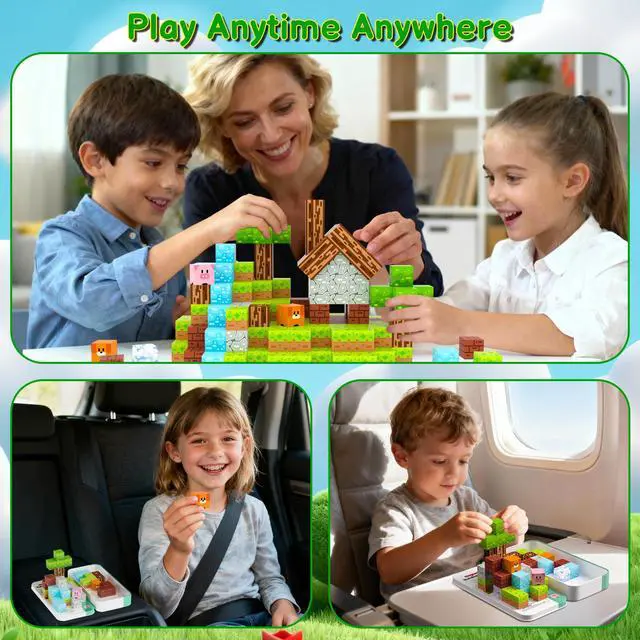 Alt view image 6 of 7 - Magnetic Blocks Minecraft-Style Magnetic Building Blocks Cubes - 35PCS Tin Box Magnet Toys Travel Set STEM Educational for Kids Ages 4-8 6-8 8-12 Year Old Boys Girls Birthday Christmas