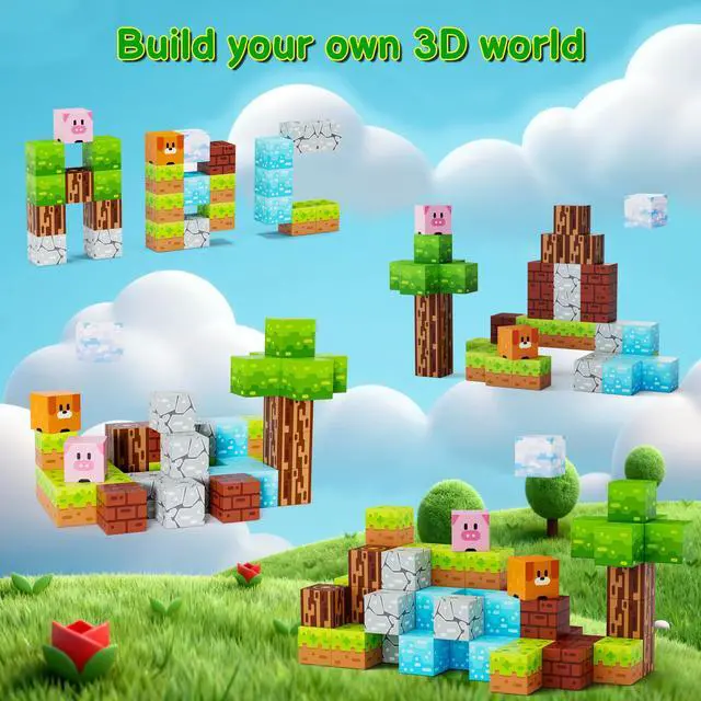 Alt view image 7 of 7 - Magnetic Blocks Minecraft-Style Magnetic Building Blocks Cubes - 35PCS Tin Box Magnet Toys Travel Set STEM Educational for Kids Ages 4-8 6-8 8-12 Year Old Boys Girls Birthday Christmas