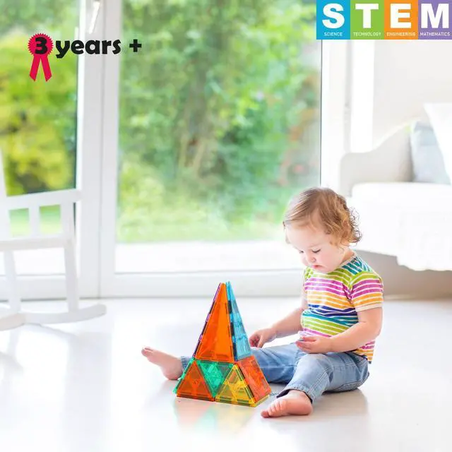 Alt view image 2 of 6 - STEM Magnetic Tiles 70PCS Educational Toys for Kids Ages 3-8, Montessori Sensory Magnet Blocks for Toddlers, Classroom & Home Construction Kit