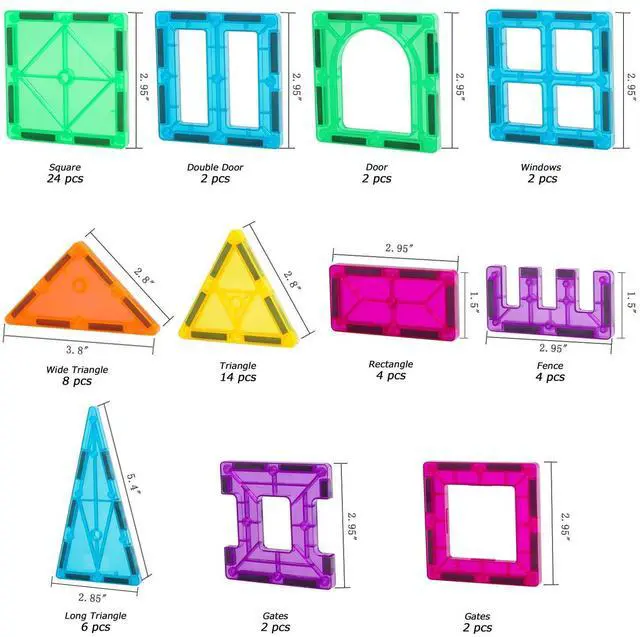 Alt view image 5 of 6 - STEM Magnetic Tiles 70PCS Educational Toys for Kids Ages 3-8, Montessori Sensory Magnet Blocks for Toddlers, Classroom & Home Construction Kit