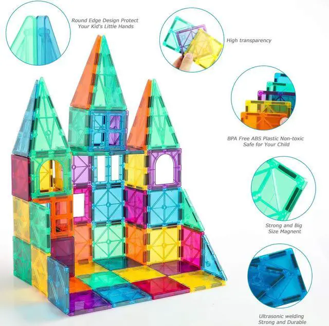Alt view image 6 of 6 - STEM Magnetic Tiles 70PCS Educational Toys for Kids Ages 3-8, Montessori Sensory Magnet Blocks for Toddlers, Classroom & Home Construction Kit