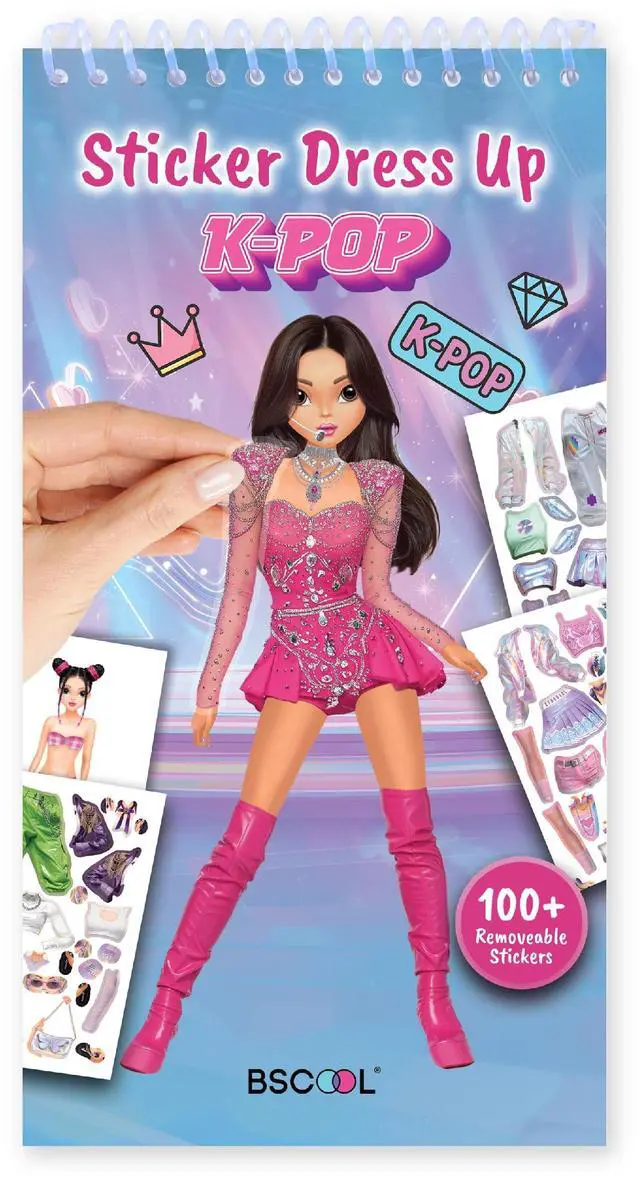 Main image of Kpop Sticker Book Girls Fashion Design Activity for Kids | Dress up K-Pop singers with stickers and style guides; creative performance fashion fun for girls ages 5 and up.