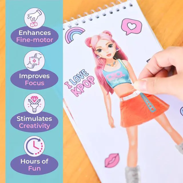 Alt view image 6 of 6 - Kpop Sticker Book Girls Fashion Design Activity for Kids | Dress up K-Pop singers with stickers and style guides; creative performance fashion fun for girls ages 5 and up.