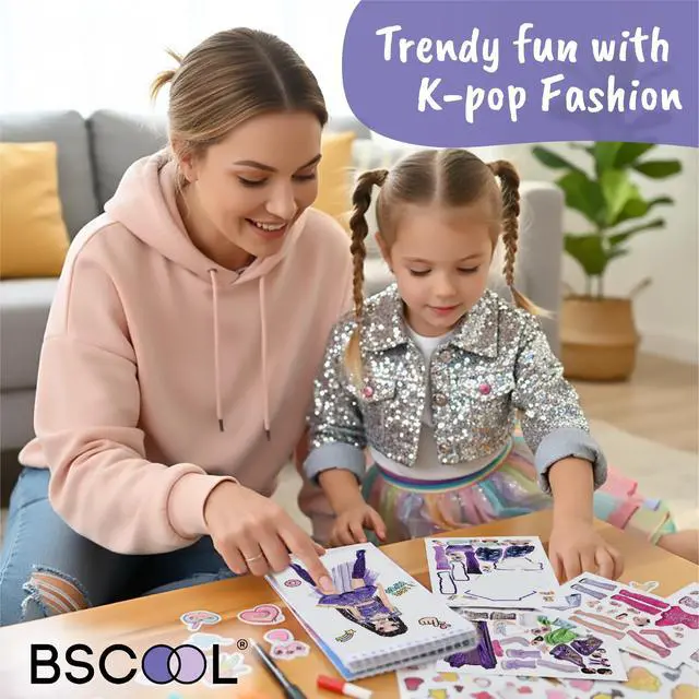 Alt view image 5 of 6 - Kpop Sticker Book Girls Fashion Design Activity for Kids | Dress up K-Pop singers with stickers and style guides; creative performance fashion fun for girls ages 5 and up.