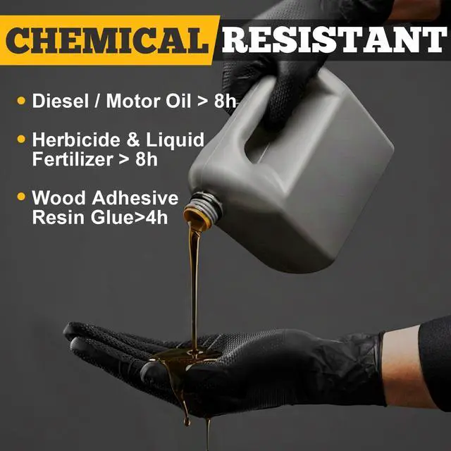 Alt view image 4 of 7 - Heavy Duty Black Industrial Nitrile Gloves, 8-mil, XL, Box of 100, Latex Free, Raised Diamond Texture, Powder Free, Food Safe, Rubber Gloves, Mechanic Gloves(XL)