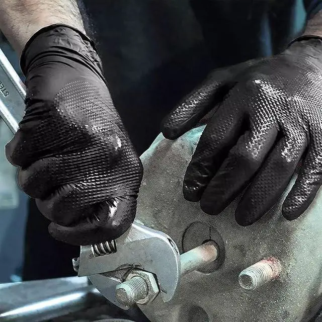 Alt view image 7 of 7 - Heavy Duty Black Industrial Nitrile Gloves, 8-mil, XL, Box of 100, Latex Free, Raised Diamond Texture, Powder Free, Food Safe, Rubber Gloves, Mechanic Gloves(XL)