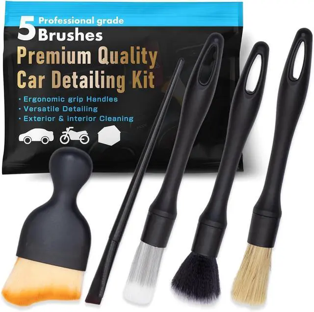Main image of Yours Car Detailing Brush Kit, Interior & Exterior Car Cleaning Brush Set, Auto Detailing Tools for Interior Cleaner, 5 Pack, Black