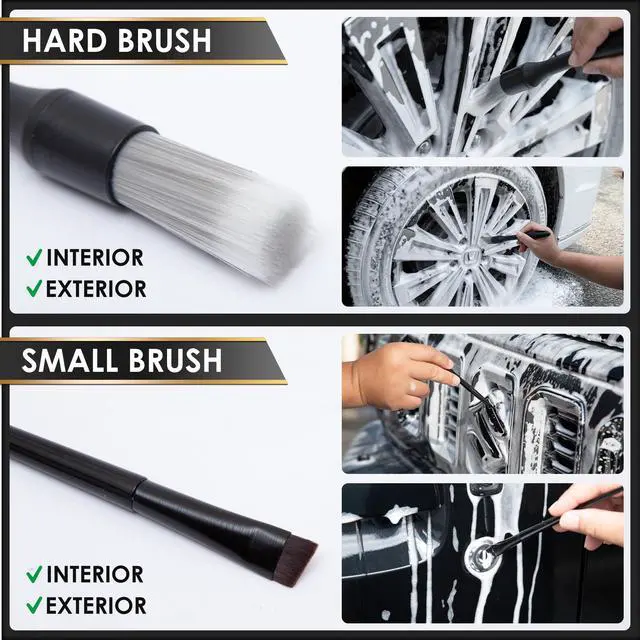 Alt view image 6 of 7 - Yours Car Detailing Brush Kit, Interior & Exterior Car Cleaning Brush Set, Auto Detailing Tools for Interior Cleaner, 5 Pack, Black