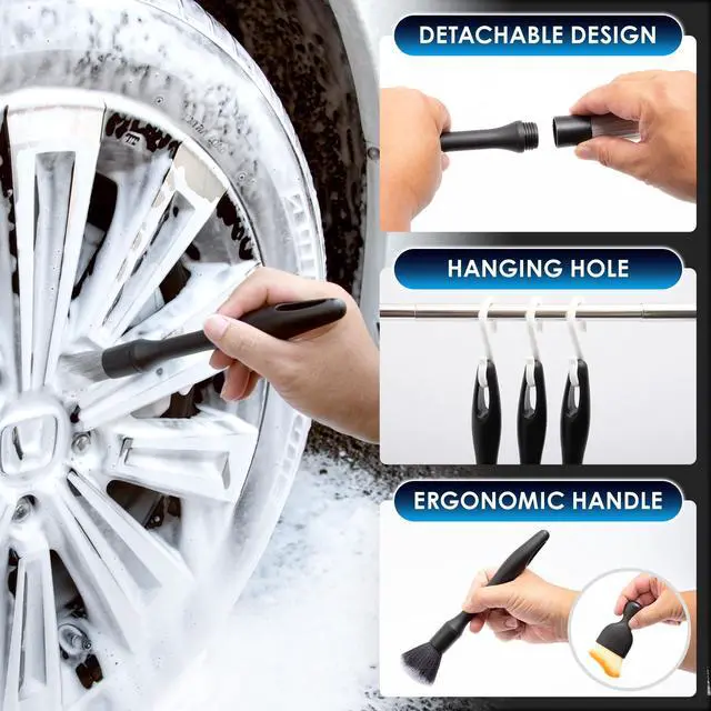 Alt view image 4 of 7 - Yours Car Detailing Brush Kit, Interior & Exterior Car Cleaning Brush Set, Auto Detailing Tools for Interior Cleaner, 5 Pack, Black