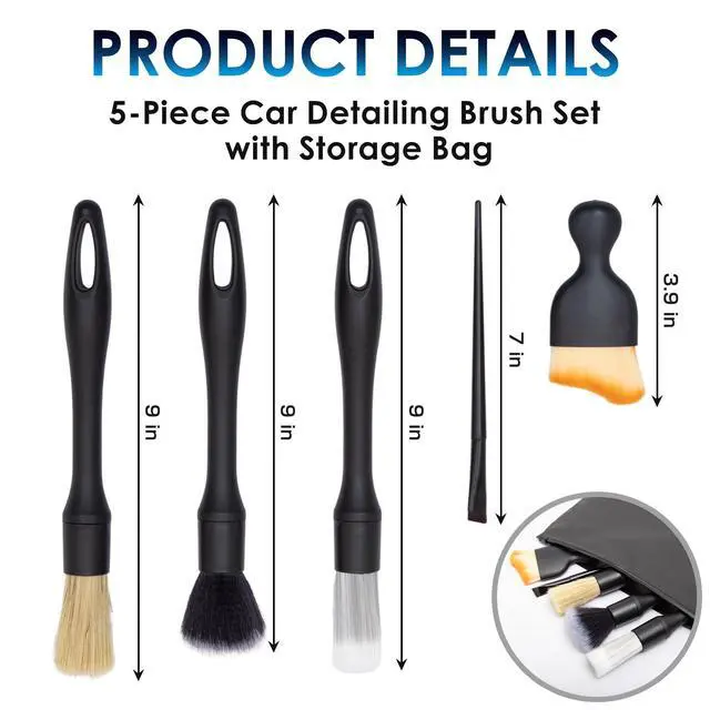Alt view image 2 of 7 - Yours Car Detailing Brush Kit, Interior & Exterior Car Cleaning Brush Set, Auto Detailing Tools for Interior Cleaner, 5 Pack, Black