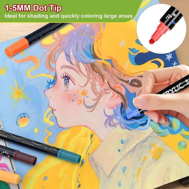 Alt view image 4 of 7 - 12 Colors Dual Tip Acrylic Paint Markers, Fine Tip and Dot Tip Paint Pens Acrylic Paint Pens for Rock Painting, Wood, Glass, Ceramic, Fabric, Metal, Plastic, Paper, Canvas, DIY Art Supplies