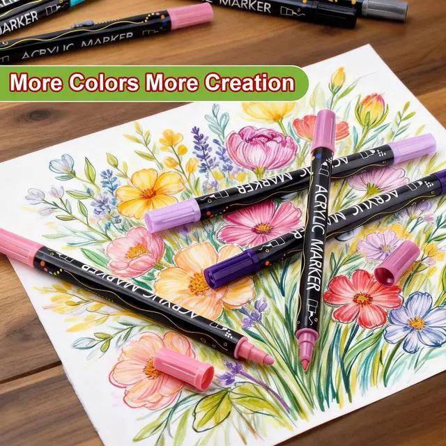 Alt view image 5 of 7 - 12 Colors Dual Tip Acrylic Paint Markers, Fine Tip and Dot Tip Paint Pens Acrylic Paint Pens for Rock Painting, Wood, Glass, Ceramic, Fabric, Metal, Plastic, Paper, Canvas, DIY Art Supplies
