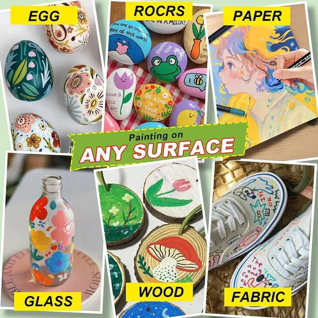 Alt view image 7 of 7 - 12 Colors Dual Tip Acrylic Paint Markers, Fine Tip and Dot Tip Paint Pens Acrylic Paint Pens for Rock Painting, Wood, Glass, Ceramic, Fabric, Metal, Plastic, Paper, Canvas, DIY Art Supplies