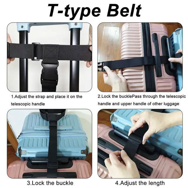 Alt view image 4 of 7 - 2 Pack Luggage Straps Connector for Suitcases Heavy Duty Adjustable Suitcase Belt Add a Bag Travel Attachment Accessories T-Type and Normal Suitcase Straps for Connecting Your Luggage Together