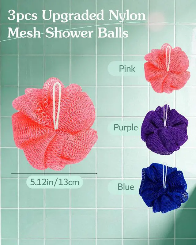 Alt view image 7 of 7 - African Net Sponge for Shower, 3 Pack Exfoliating Body Scrubber, Long Mesh Body Scrubber & Back Washer for Women and Men, Gentle Skin Exfoliator for Daily Use, Mesh Shower Pouf Balls for Body Wash
