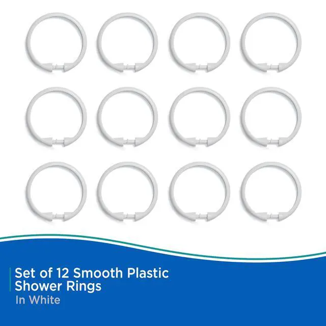 Alt view image 3 of 7 - KN61217 Rust-Proof Smooth Plastic Shower Curtain Rings for Shower Curtain and Standard Shower Curtain Rod, Bathroom Use, Easy to Snap Closure, Easy to Install, Set of 12, White